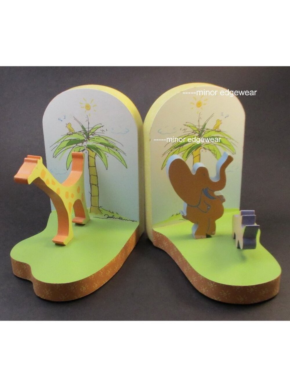 Vtg 1999 Nursery Bookends Elephant Giraffe, approx. 6x4 in. John Lennon Design